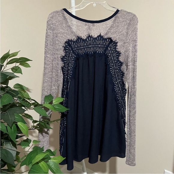 THREE PINK HEARTS Trixxi Grey and Navy long
sleeve sweater with Lace detail - Picture 5 of 5